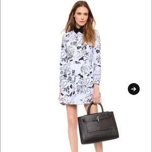 Carven poplin stripe tattoo print color dress size xs